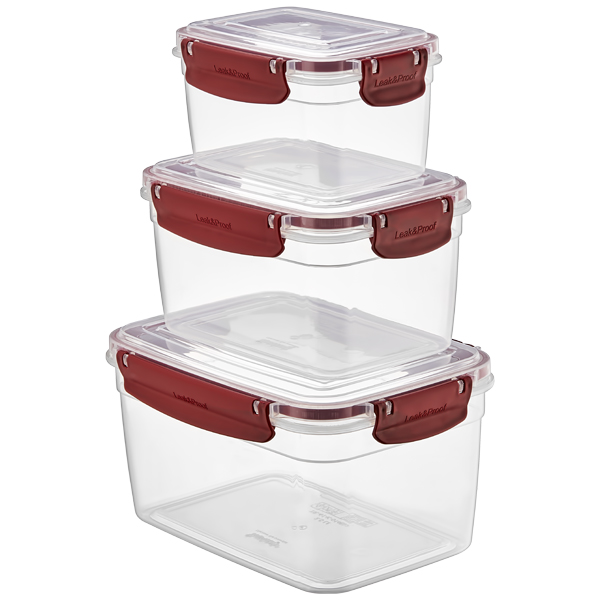 GOLD LARGE LEAKEPROOF RECTANGLE STORAGE SET OF 3 