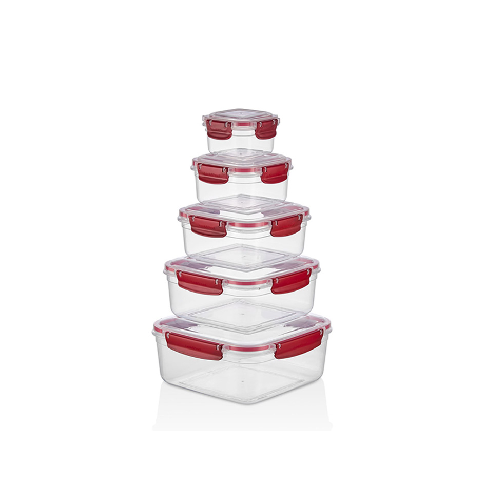 Our new leak-proof square storage container product consists of 5 sizes: 300 ml, 650 ml, 1250 ml, 2100 ml and 3000 ml. You will be able to buy it as a single size, or as a set of 3 in 2 different sets (300ml, 650ml, 1250ml), or as 5 sets of 300ml, 650ml, 1250ml, 2100ml and 3000 ml.